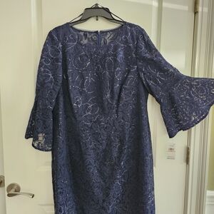 Alex Evenings Blue Sheath Dress with Bell Sleeves